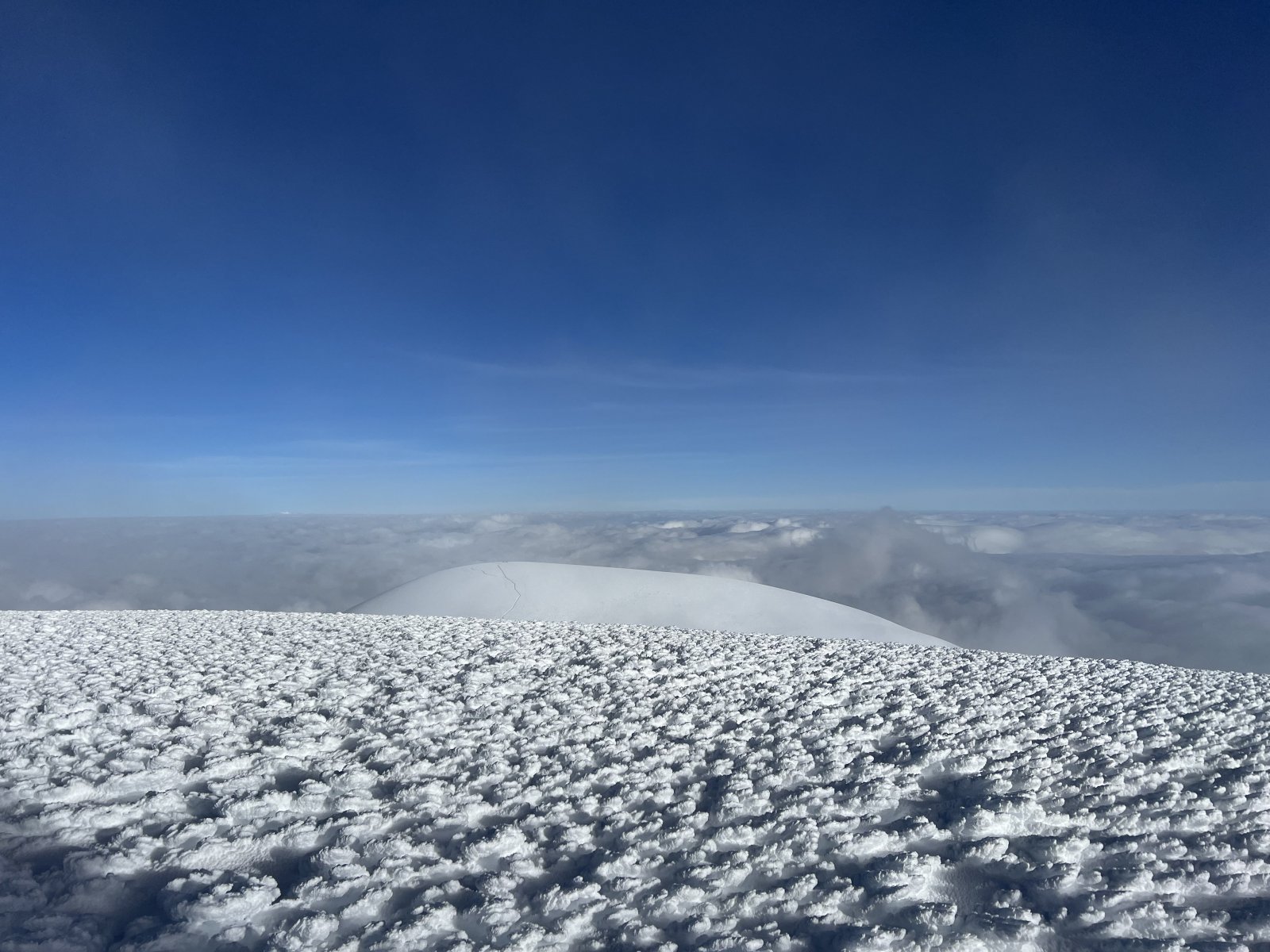 Look back at the lower Ventimilla summit from the main Whymper summit.